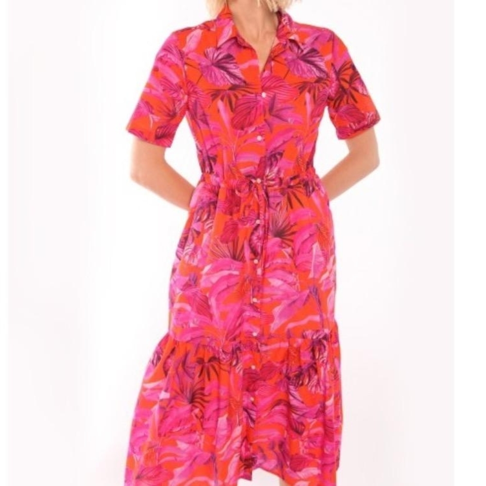 Vilagallo EVELINE JUNGLE PINK Tropical Pink Floral Dress Size 48